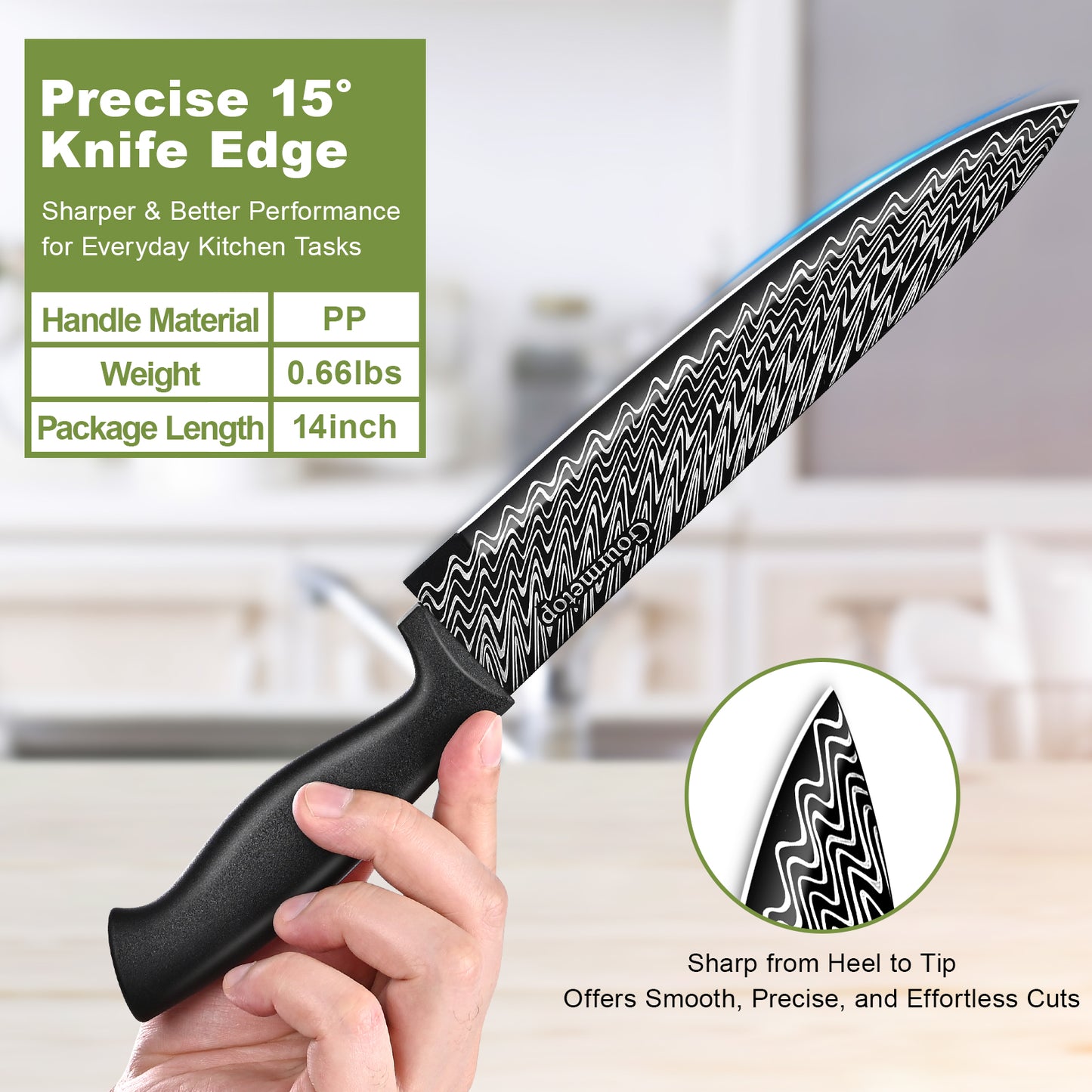 3 Pcs Kitchen Knife Set with Cover, Black Knives Set for Kitchen Stainless Steel, Damascus Pattern Chef Knife set with Sheath, Sharp Cutting Knives for Cooking