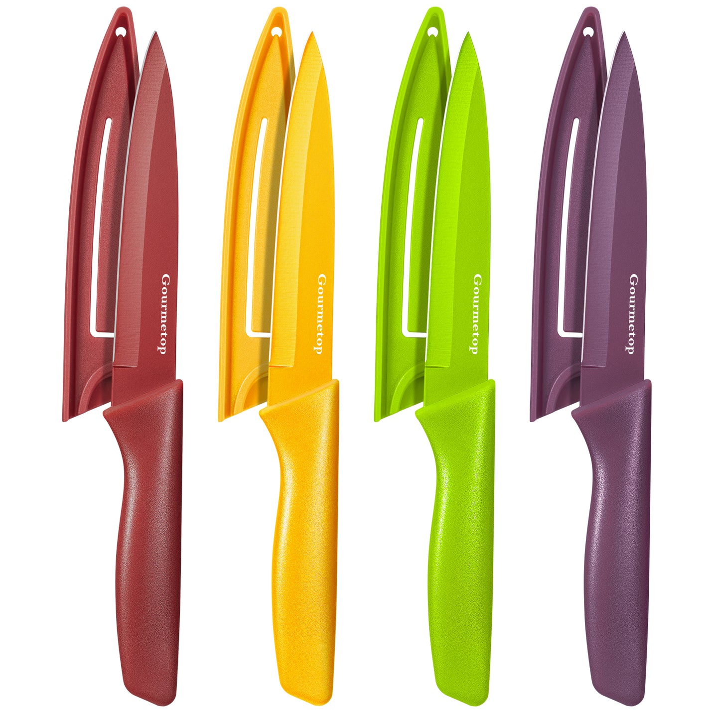 Paring Knife with Cover, Paring Knives Set of 4, 4.5" Paring Knife Set of Premium Stainless Steel, Small Kitchen Knife Set for Fruit and Vegetable, Ergonomic Knife Handles for Versatility