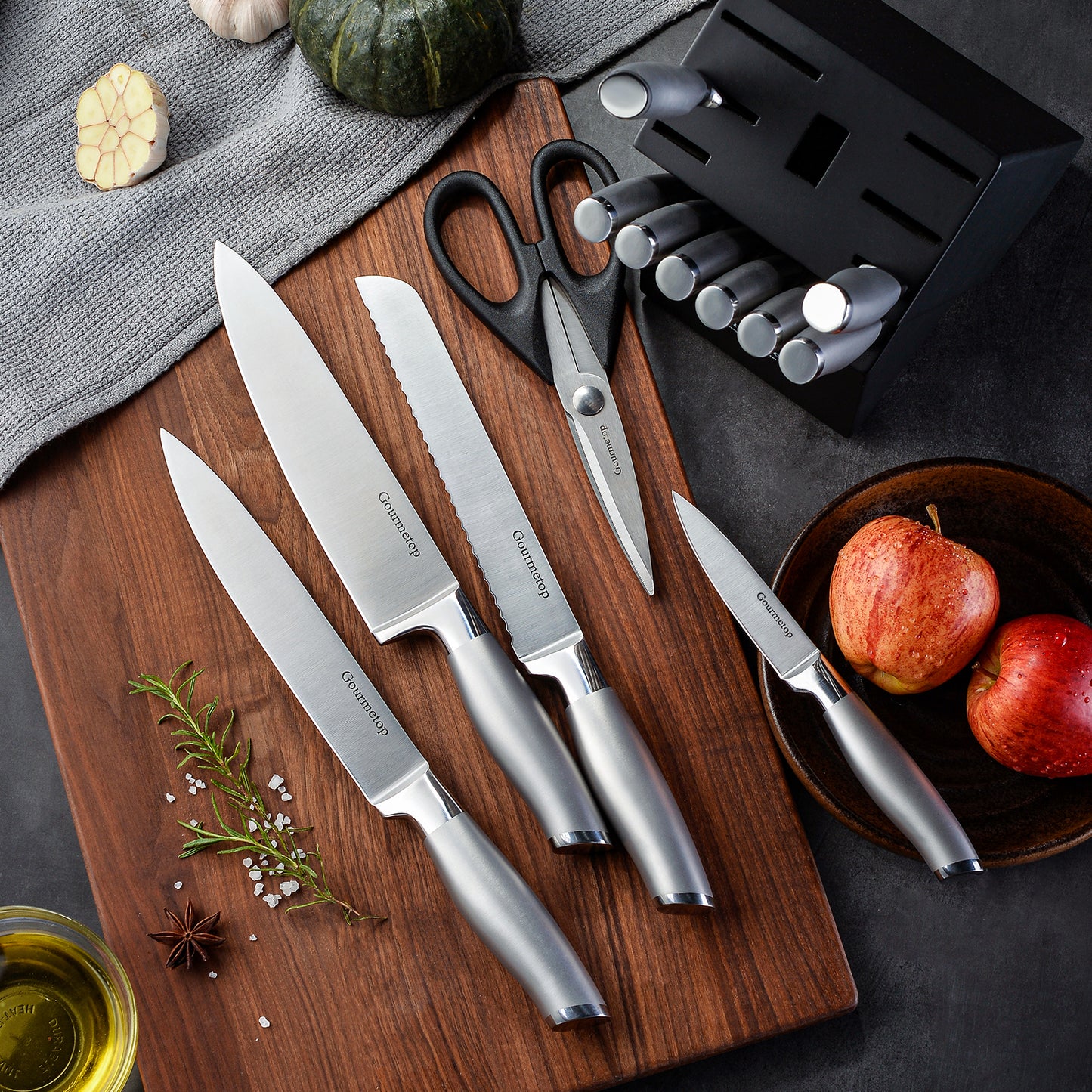 Knife Set, 20 Pcs Kitchen Knife Set with Block, Sharpener, Cutting Board & Essential Gadget. Sharp Stainless Steel Knives Set for Kitchen Cooking, Knife Block Set Dishwasher Safe