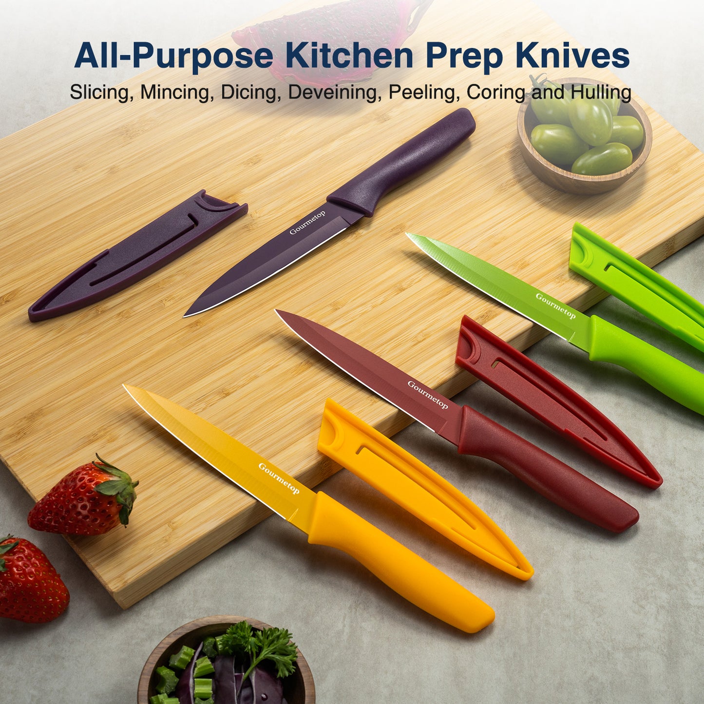 Paring Knife with Cover, Paring Knives Set of 4, 4.5" Paring Knife Set of Premium Stainless Steel, Small Kitchen Knife Set for Fruit and Vegetable, Ergonomic Knife Handles for Versatility