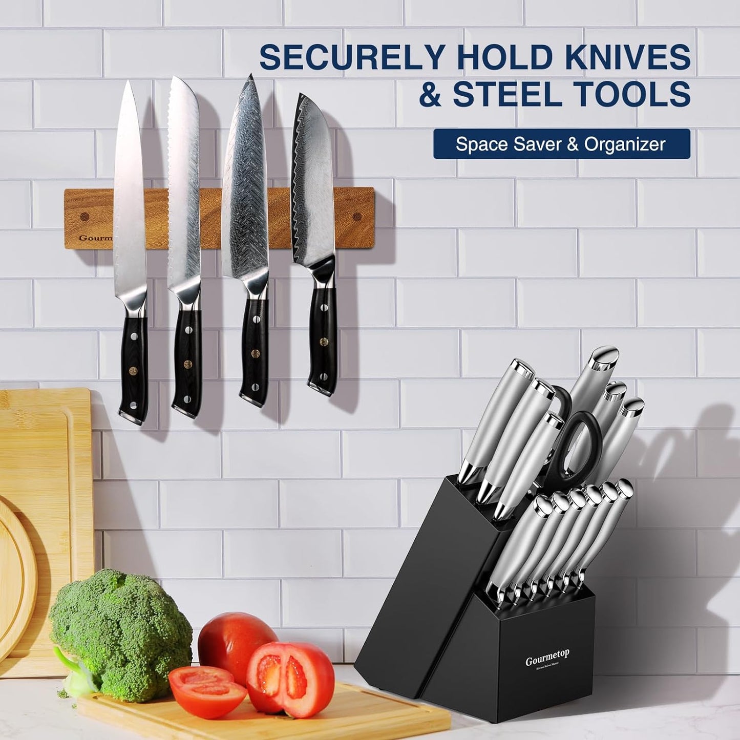 Magnetic Knife Holder for Wall 12inch, Knife Magnetic Strip No Drilling, Acacia Wood Magnetic Knife Holder for Refrigerator, Strong Knife Magnet&Knife Rack for Kitchen Utensil Organizer