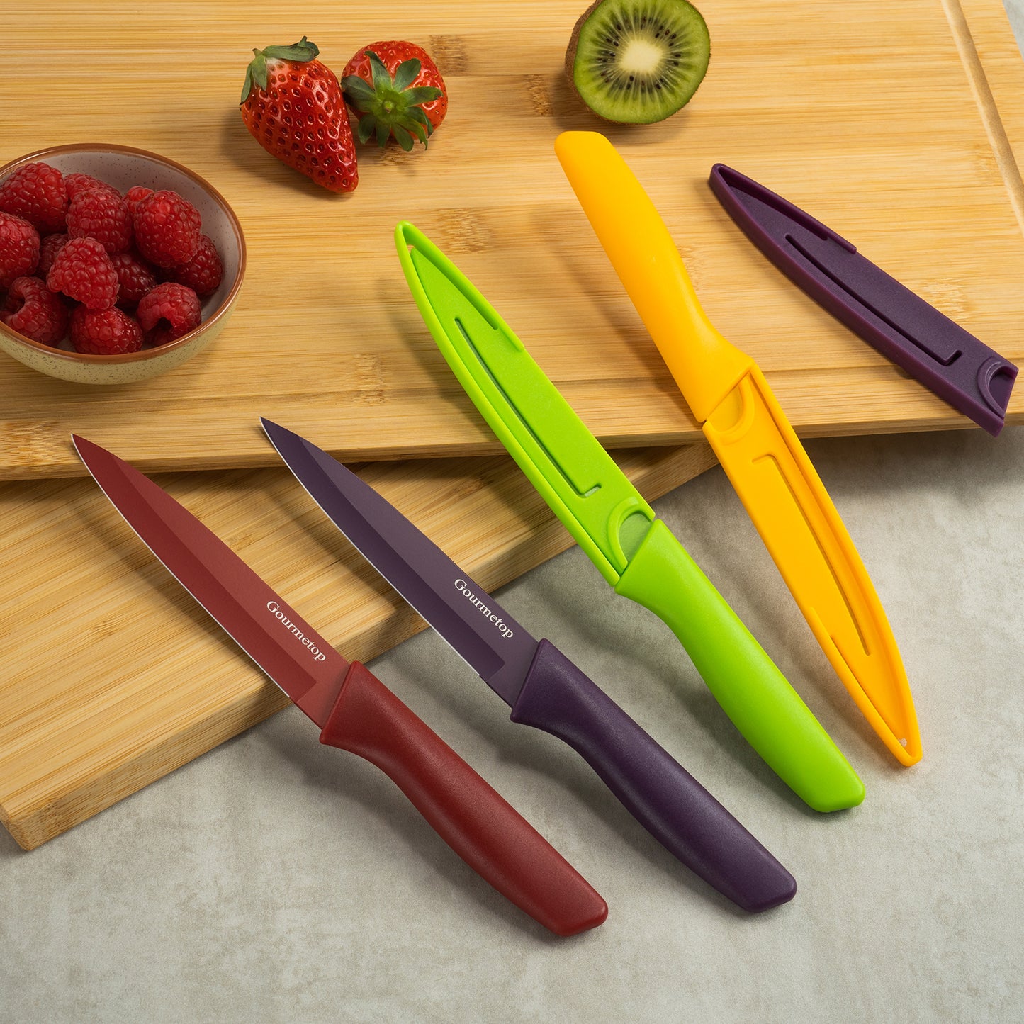 Paring Knife with Cover, Paring Knives Set of 4, 4.5" Paring Knife Set of Premium Stainless Steel, Small Kitchen Knife Set for Fruit and Vegetable, Ergonomic Knife Handles for Versatility